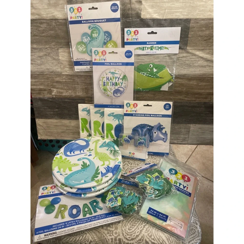 Party Dinosaur Birthday Supplies Bundle Balloons Plates Napkins Banner Set